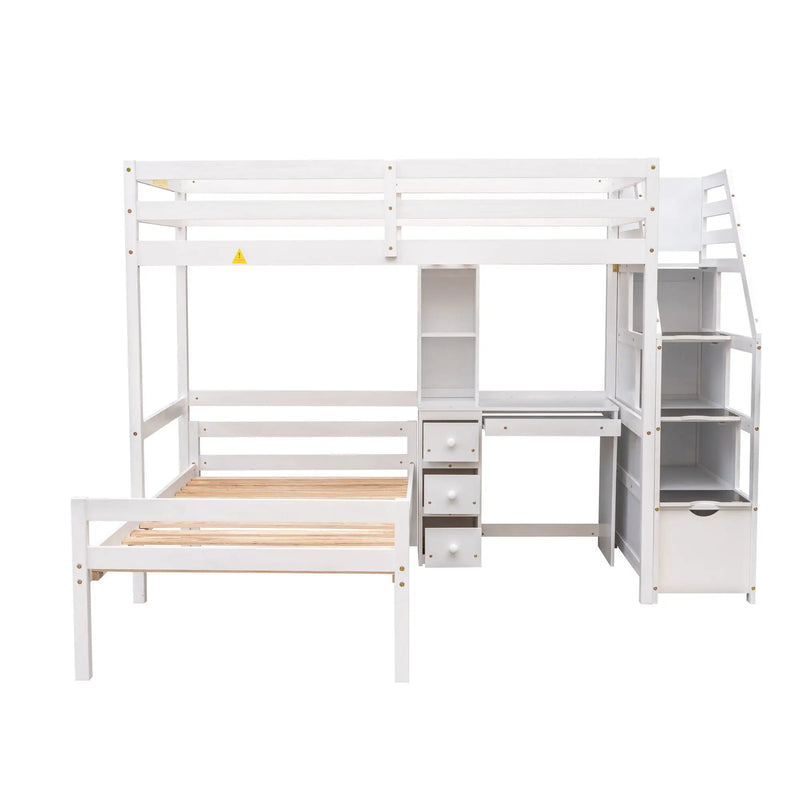 Loft Bed With Stand Alone Bed, Storage Staircase, Desk, Shelves, And Drawers by Unique Piece Furniture