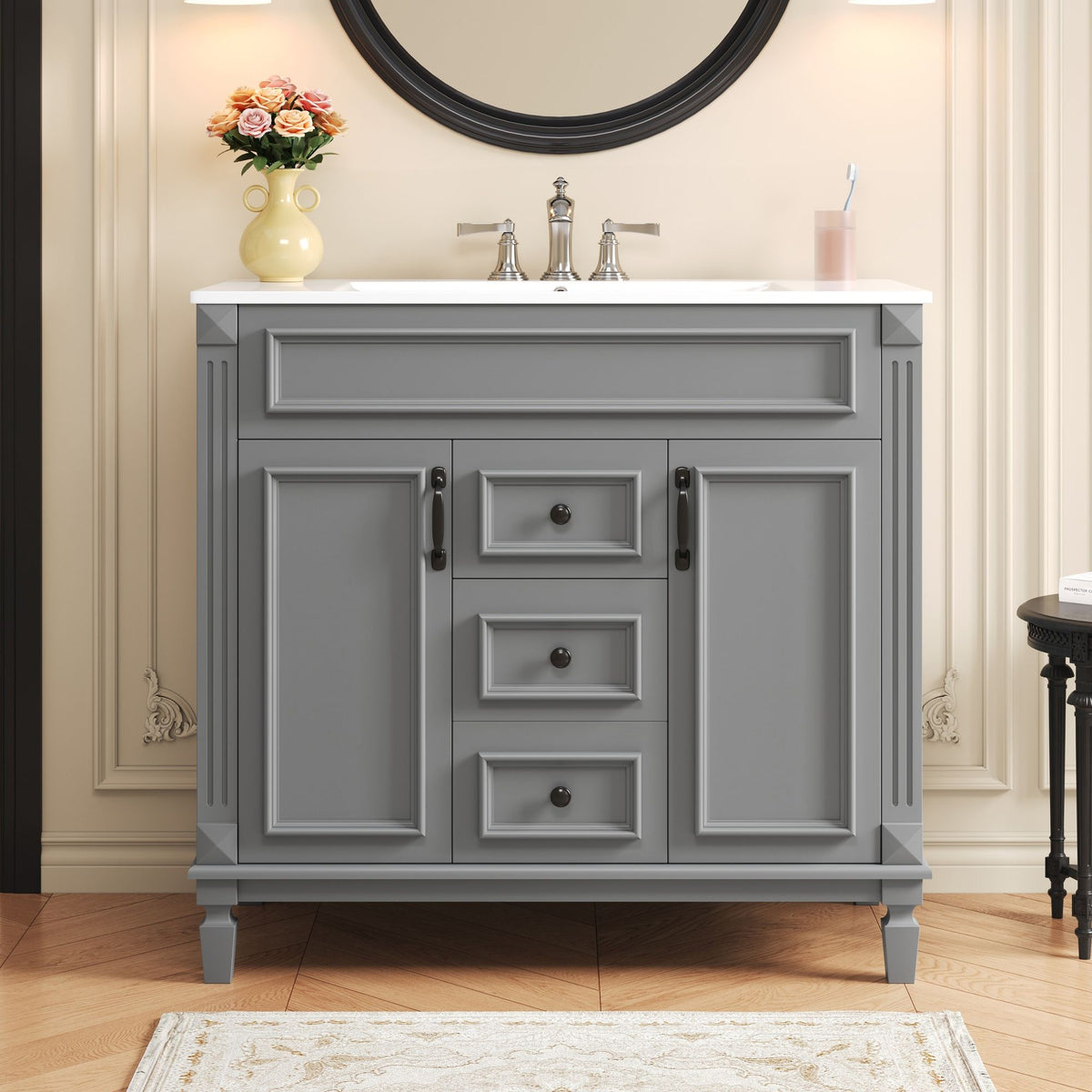 Bathroom Vanity with Ceramic Sink and Soft-Closing Storage - Dark Gray, White, or Black, photo 6 of 12