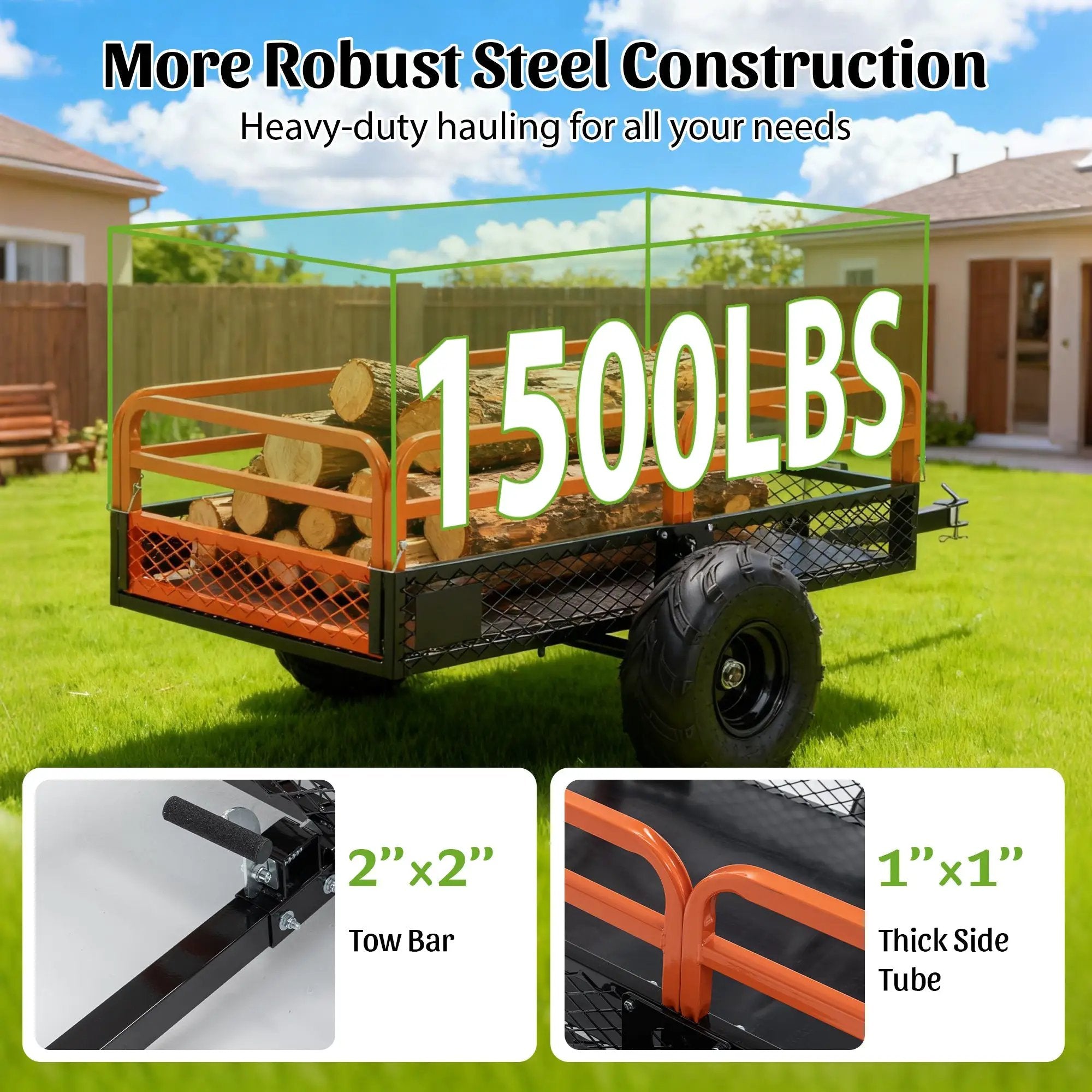 1500LBS Capacity 15 Cubic Feet Dump Cart Trailer by HouseOfZazla