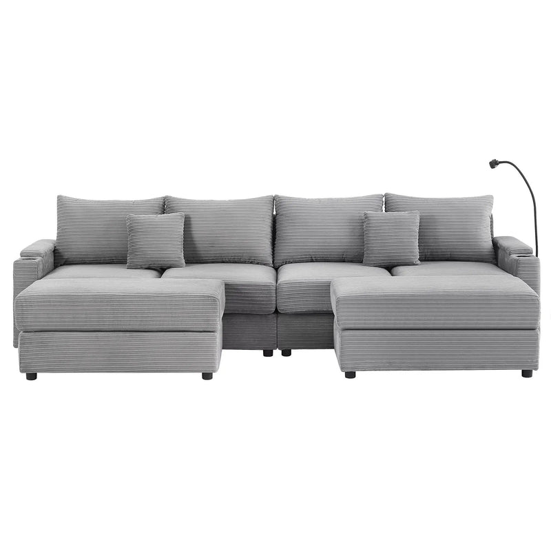 Modern Style Loveseat Sofa Sectional Sofa Couch With Storage Space, A Movable Ottoman, Two USB Ports, Two Cup Holders, A Phone Holder For Living Room by HouseOfZazla
