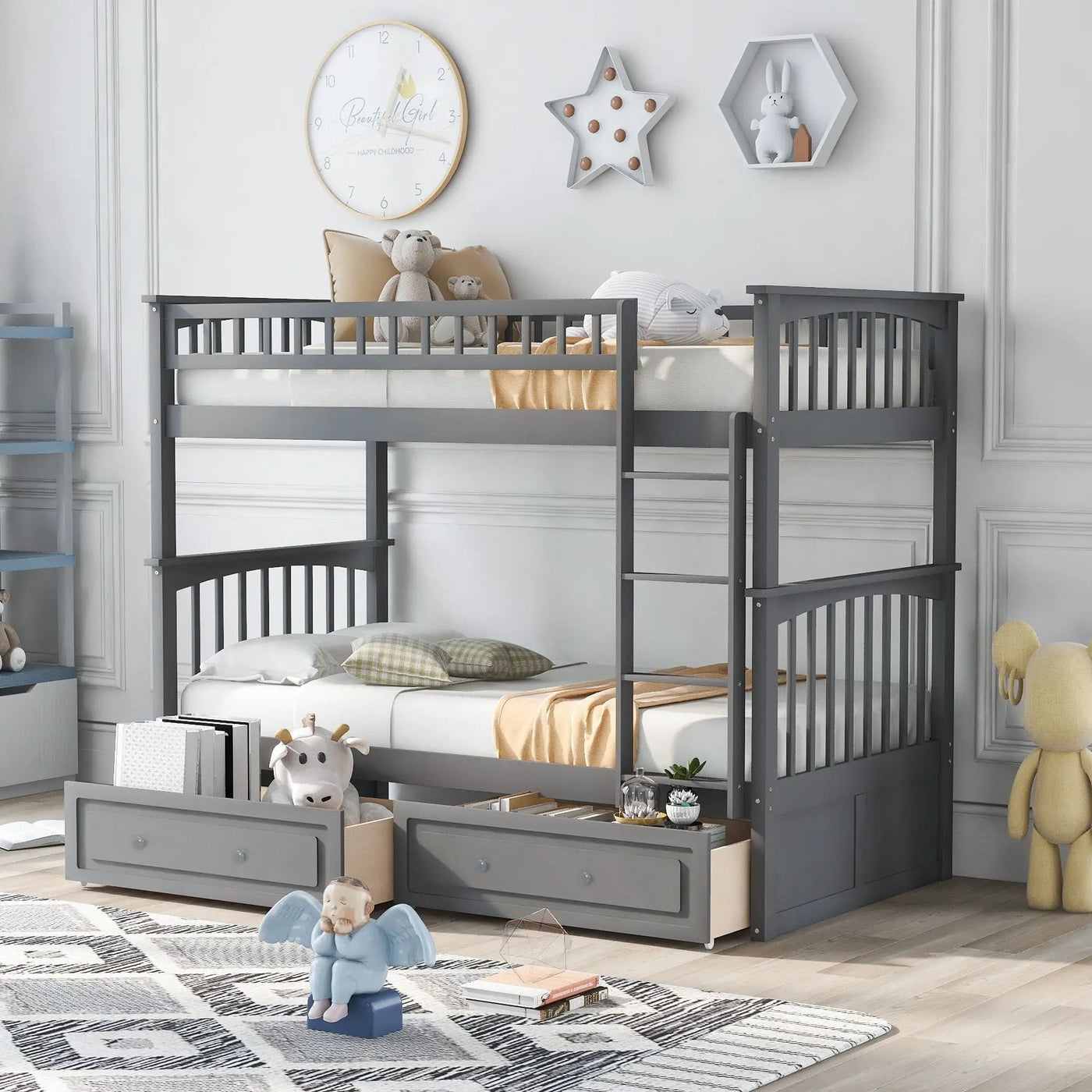 Twin Over Twin Bunk Bed With Drawers, Convertible Beds by HouseOfZazla