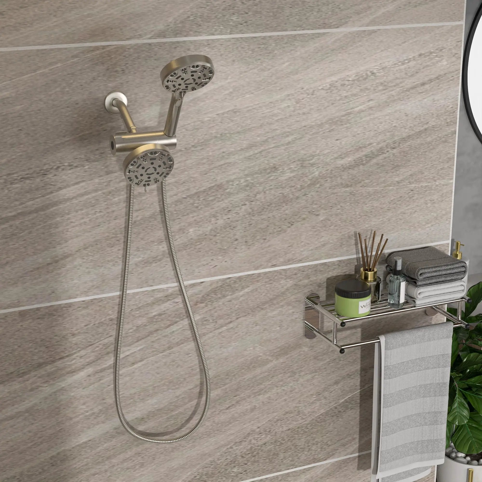 Multi Function Dual Shower Head 4.7" Rain Showerhead & 8 Function Hand Shower System - Brushed Nickel by HouseOfZazla