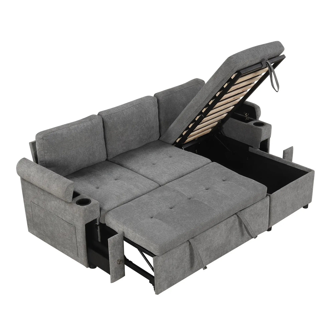 Convertible L Shaped Sofa Couch With Storage, Cup Holders, USB Ports by HouseOfZazla
