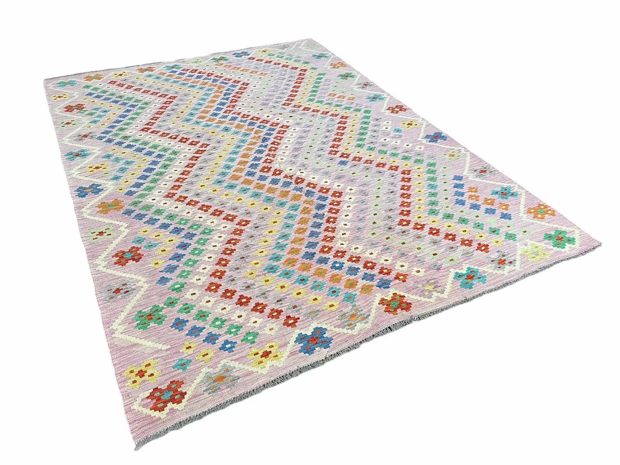 Pink Kilim Rug 6x8 Colorful Turkish Kilim Rug 6 x 8 Flat Weave Kilim Playful Kilim Multicolor Anatolian Chobi New Kilim by Jewel Rugs