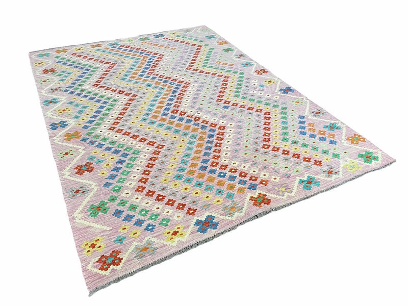 Pink Kilim Rug 6x8 Colorful Turkish Kilim Rug 6 x 8 Flat Weave Kilim Playful Kilim Multicolor Anatolian Chobi New Kilim by Jewel Rugs