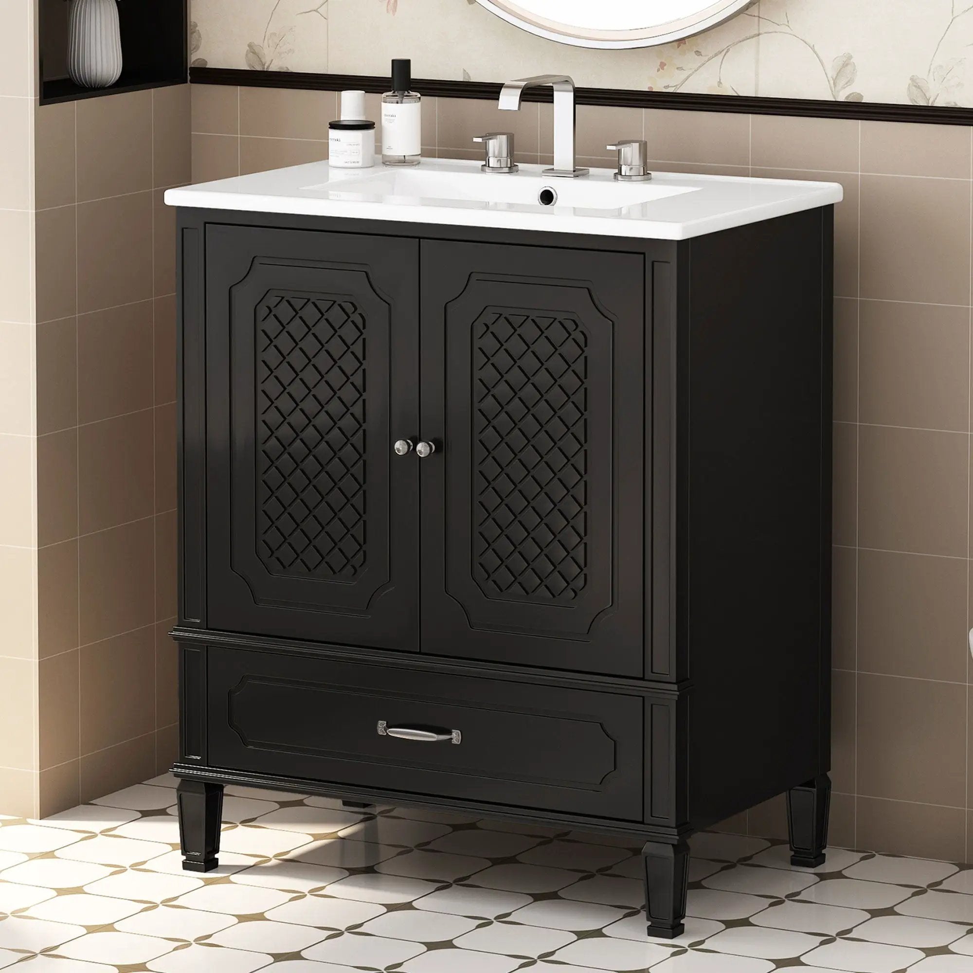 Vintage Style Bathroom Vanity With Sink, Multi-Functional Storage, Soft-Closing Door by HouseOfZazla