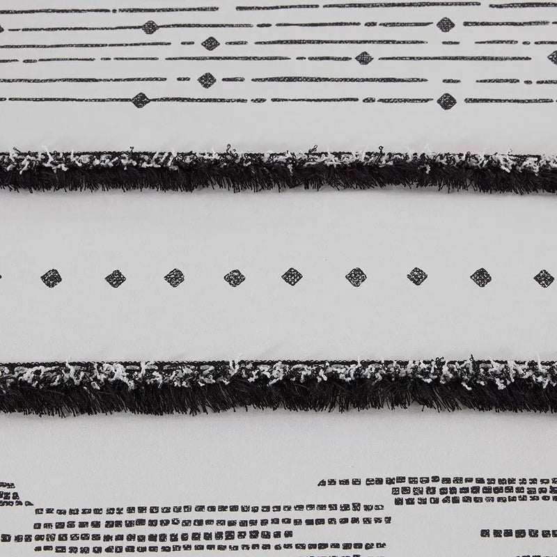 Cotton Printed Comforter Set with Trims Black/White King/Cal King by HouseOfZazla