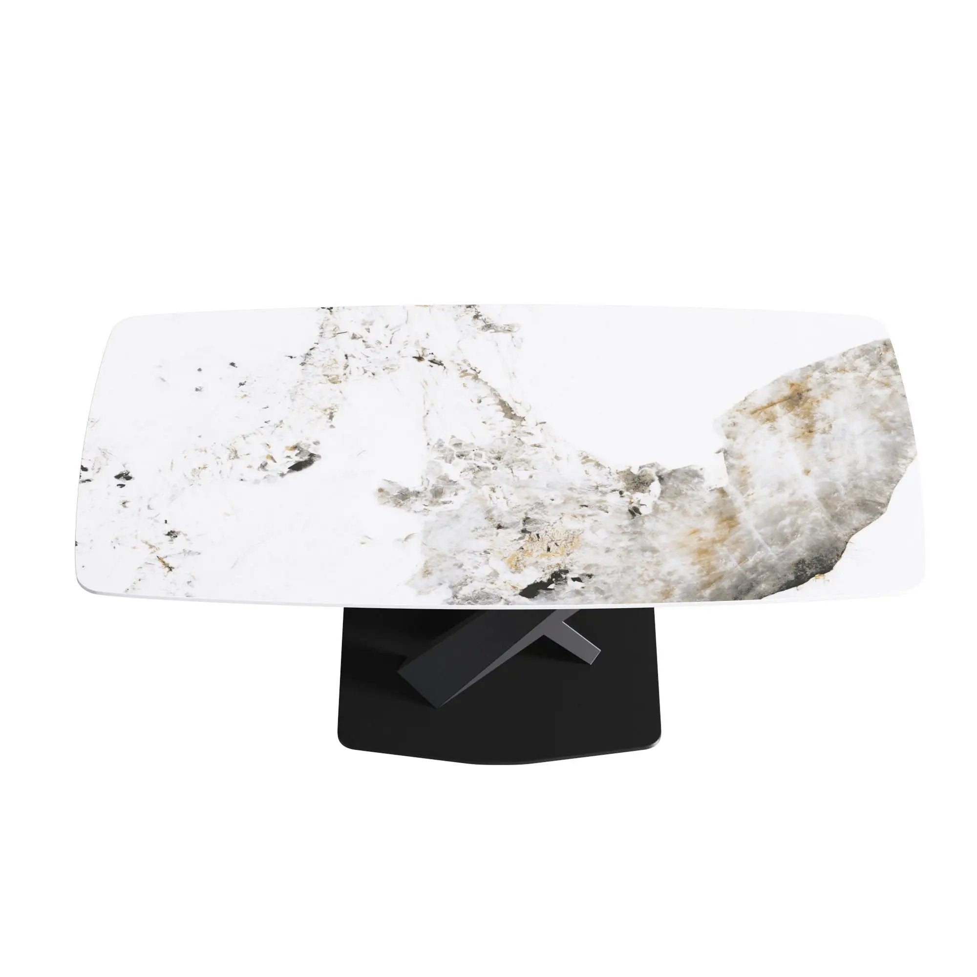 Modern Artificial Stone Pandora White Curved Metal Leg Dining Table, Can Accommodate 6-8 People - Antique White by HouseOfZazla