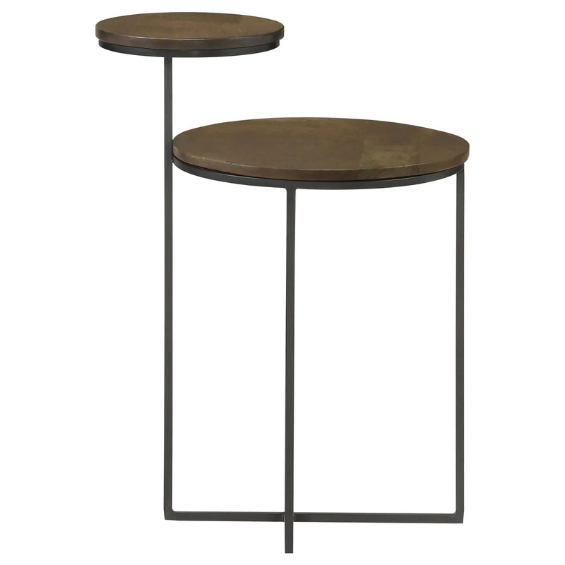 Yael Round Mango Wood Accent Side Table Natural and Gunmetal by Unique Piece Furniture