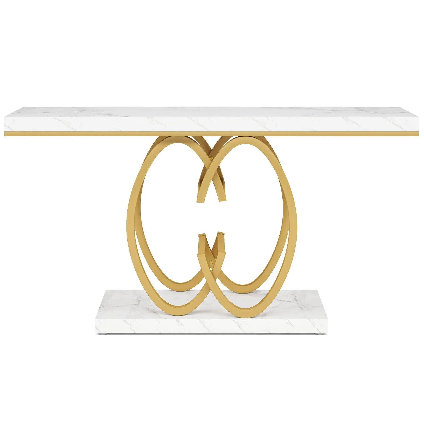 Console Table, Geometric Entryway Table For Living Hallway - White / Gold by HouseOfZazla