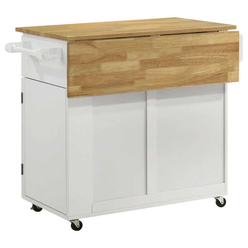 Jalen 3-door Mobile Kitchen Cart Natural Brown and White by Unique Piece Furniture