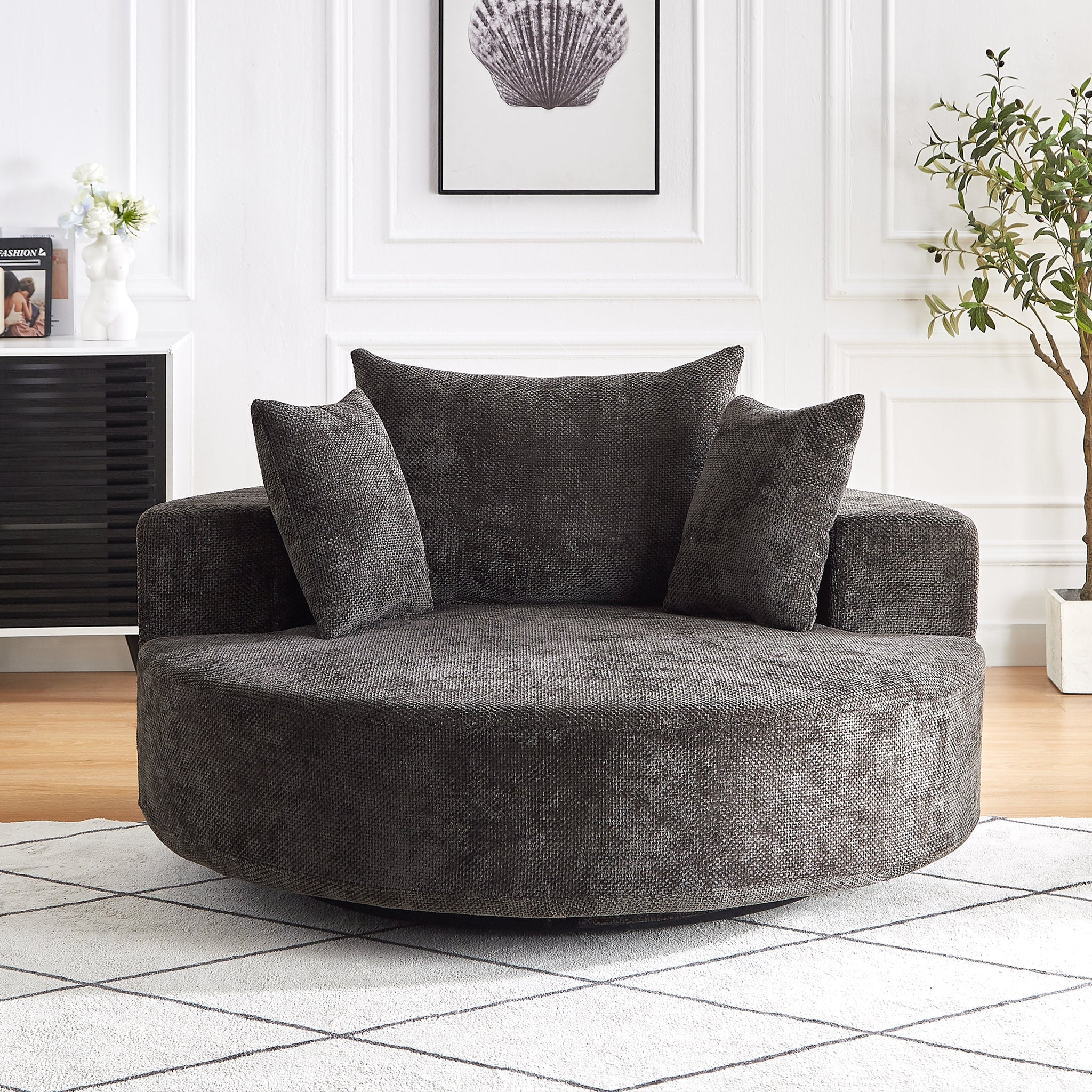 55'' Chenille Foam Single Swivel Chair by HouseOfZazla