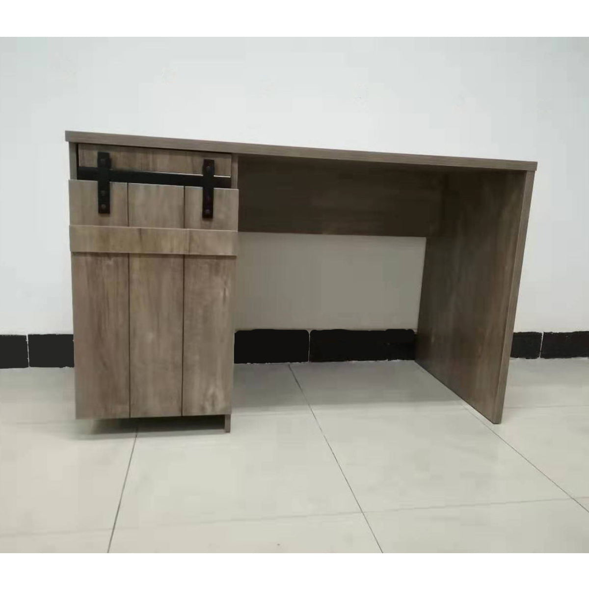 Hazelnut Home Office Desk with Faux Barn Door Cabinet - Light Brown, photo 4 of 7