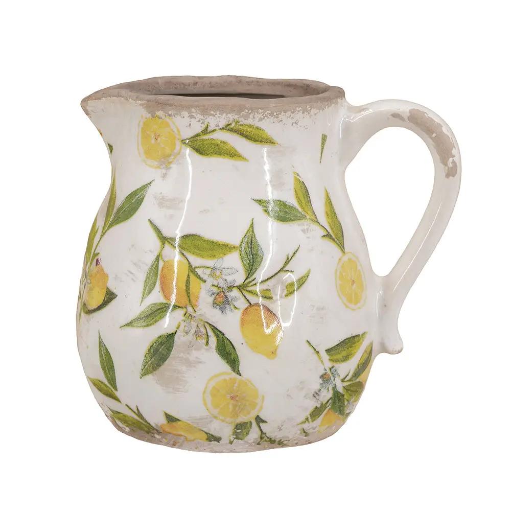 Distressed White Ceramic Pitcher Vase by HouseOfZazla