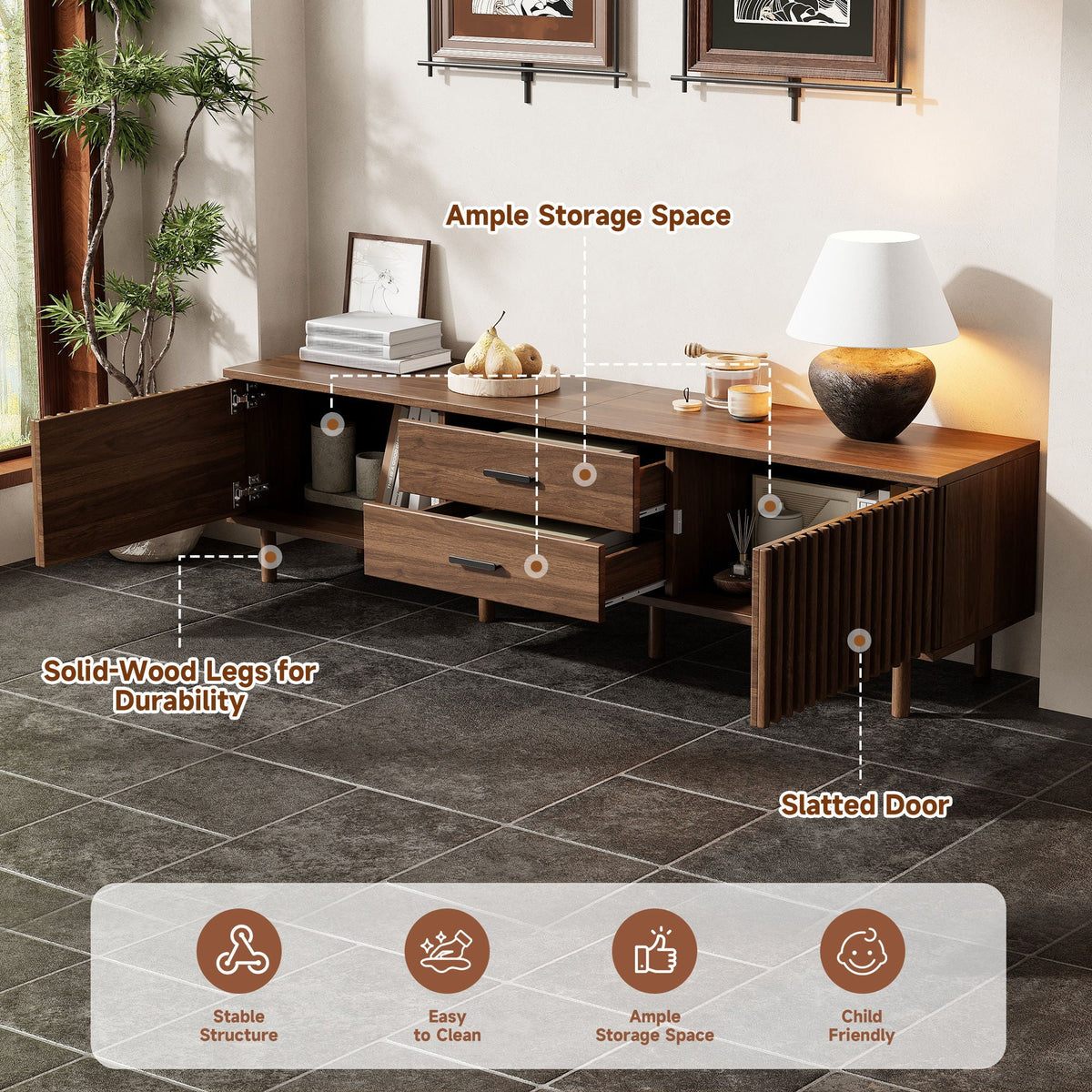 Dark Brown TV Stand for TVs Up to 80" with Ample Storage, photo 7 of 13