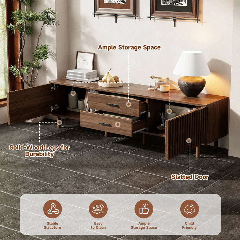 TV Stand For TVs Up To 80", Media Entertainment Center With Ample Storage - Dark Brown by HouseOfZazla