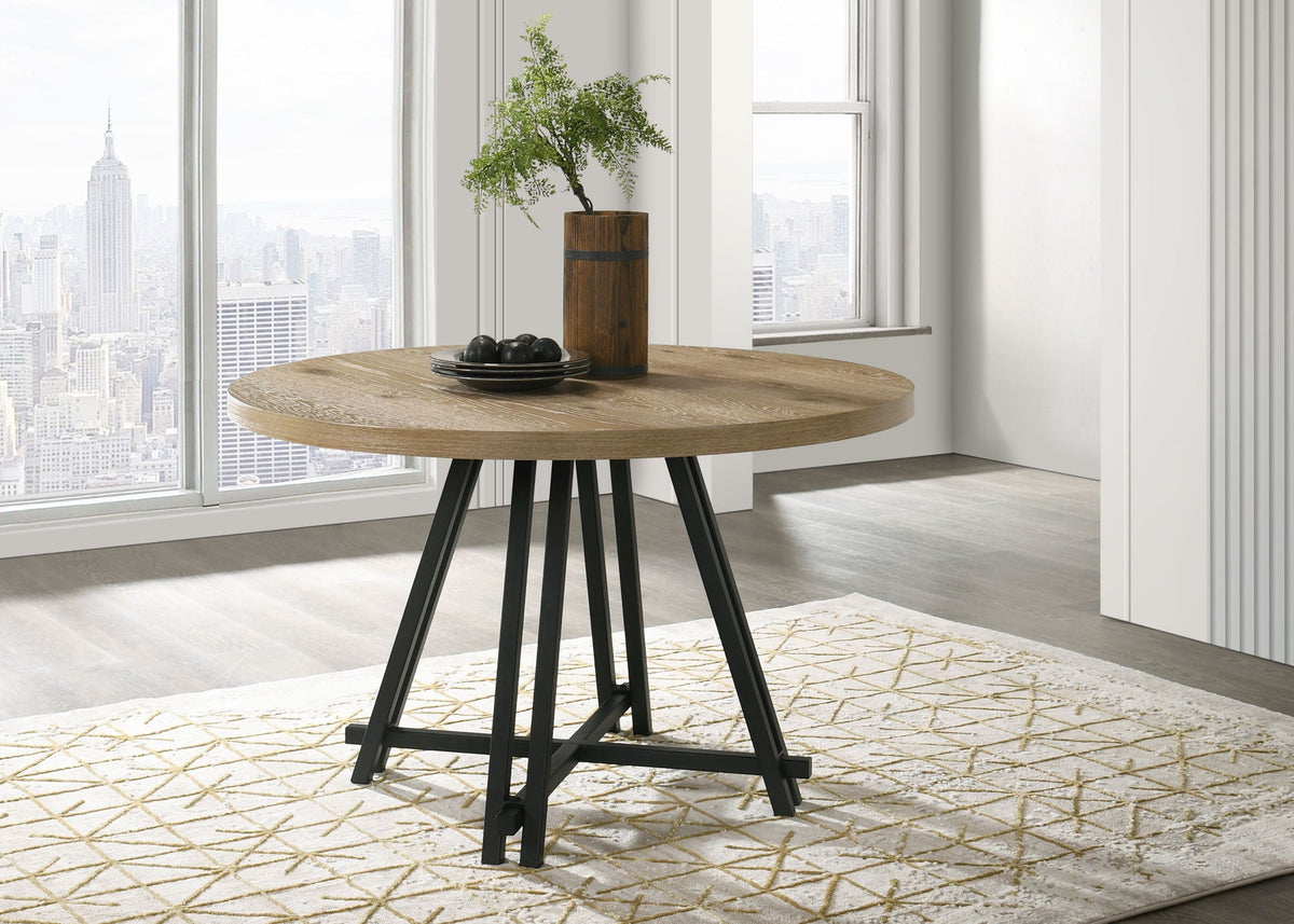 Tate Round Dining Table with Metal Base - Oak Finish
