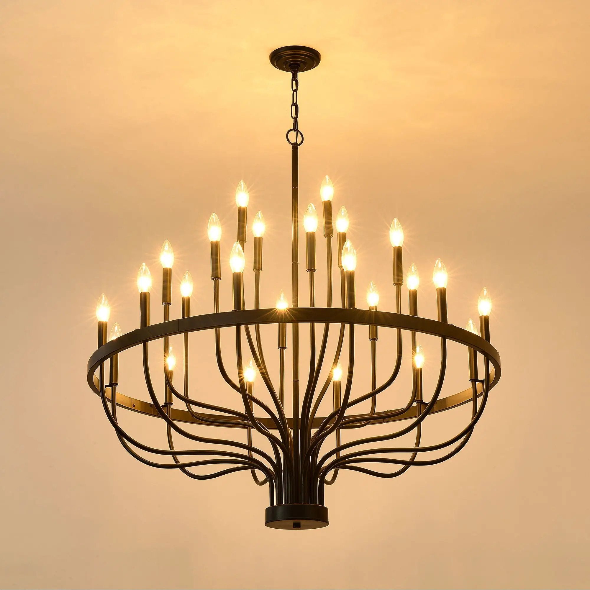 24 Light Chandelier Industrial Iron Candle Chandelier Modern Suspended Farmhouse Chandeliers Pendant Light Fixtures For Dining Room Bedroom Living Room Kitchen Island Foyer E12 Bulb (No Include) - Black by HouseOfZazla