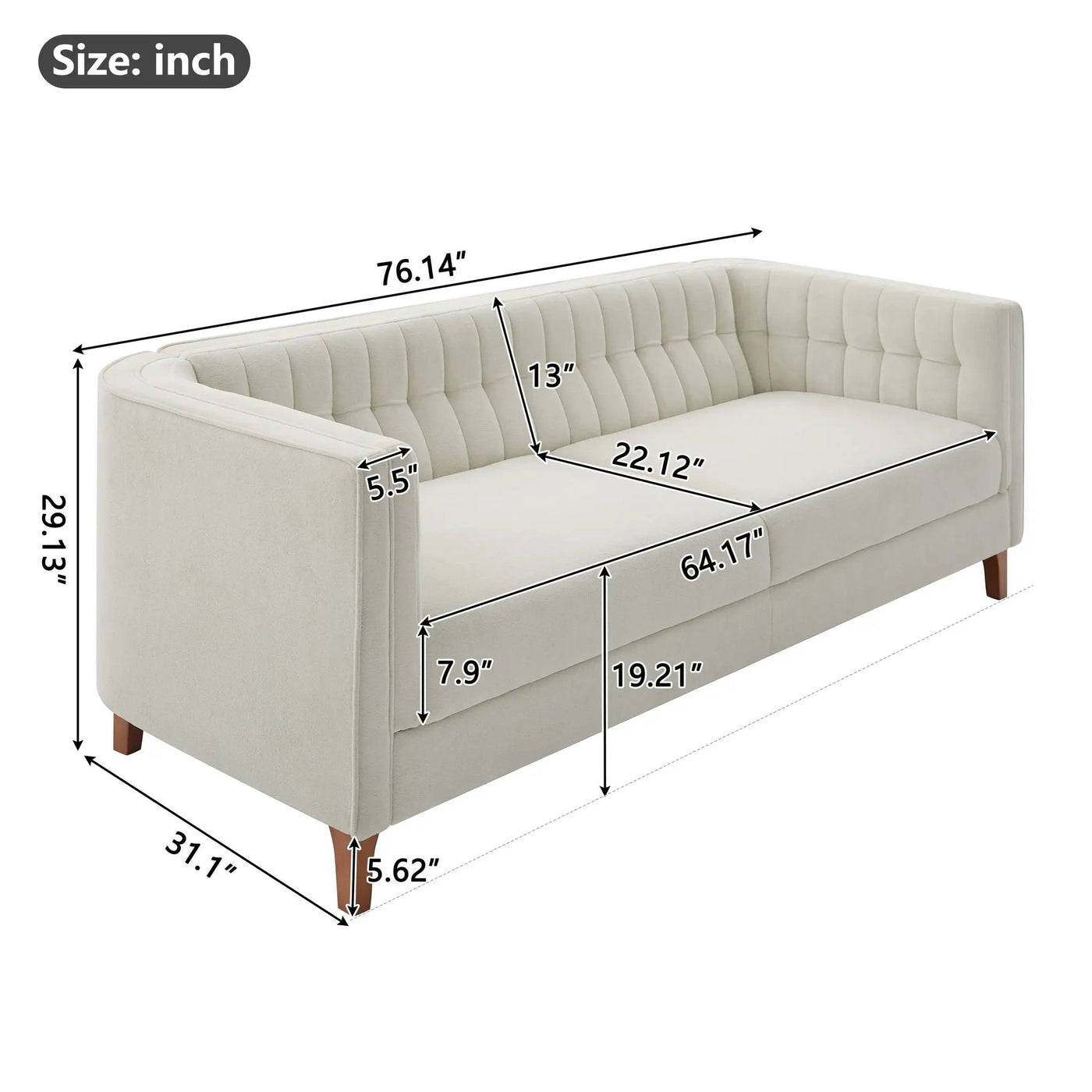 Modern 3 Seater Sofa Upholstered Couch with Curved Armrests by HouseOfZazla