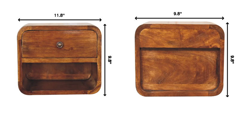 Solid Wood Mini Curve Floating Nightstand, 1-Drawer, 1 Open Slot, Chestnut by HouseOfZazla