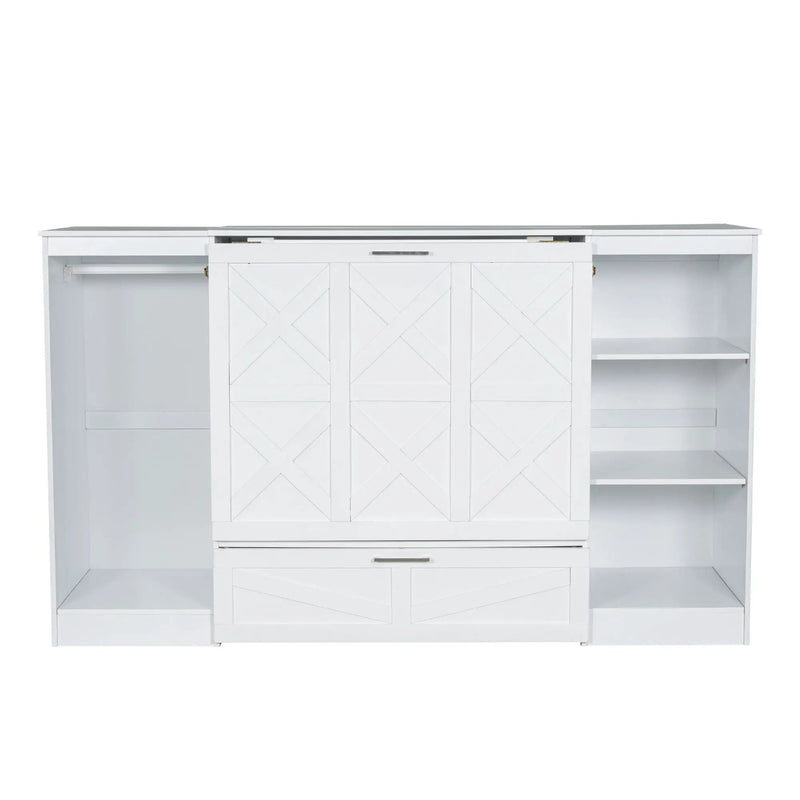 Twin Size Murphy Bed With Bedside Shelves And Wardrobe - White by Unique Piece Furniture