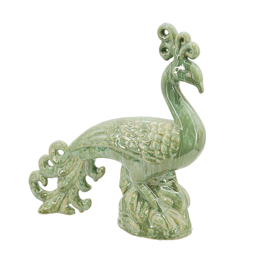 Ceramic Peacock Sculpture with Lustrous Glaze - 14 Inch, photo 3 of 8