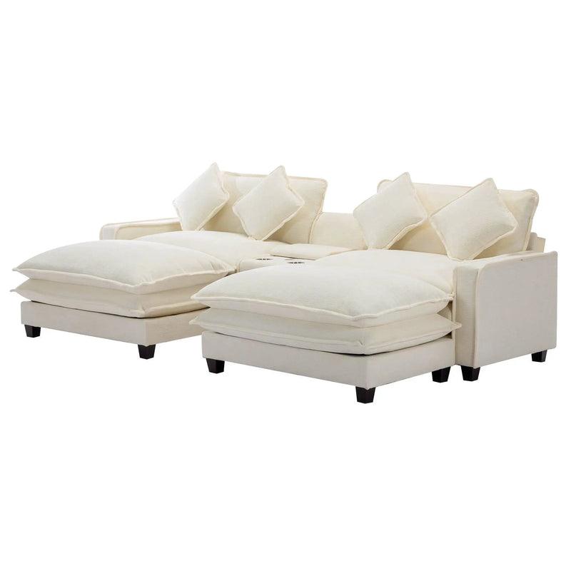 Sectional Sofa Upholstered Sofa With Two Removable Ottoman, Two USB Ports, Two Cup Holders And Large Storage Box For Living Room by HouseOfZazla