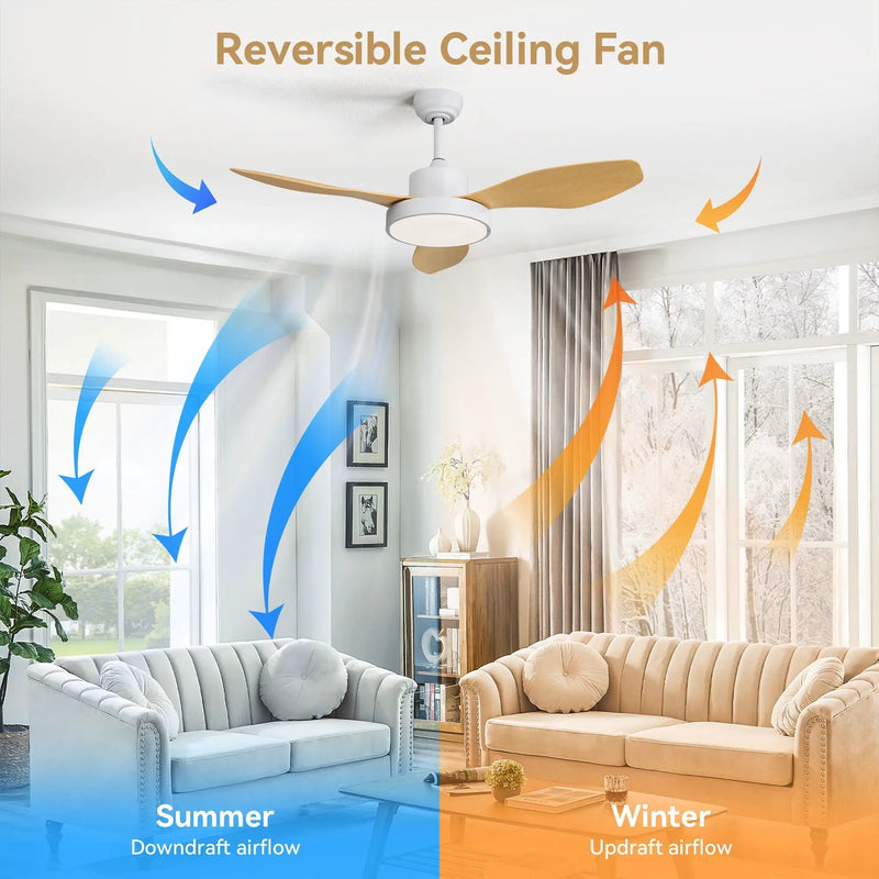 Ceiling Fan With 22W LED Light And Remote Control 6 Speeds Reversible DC Motor For Living Room - White by HouseOfZazla