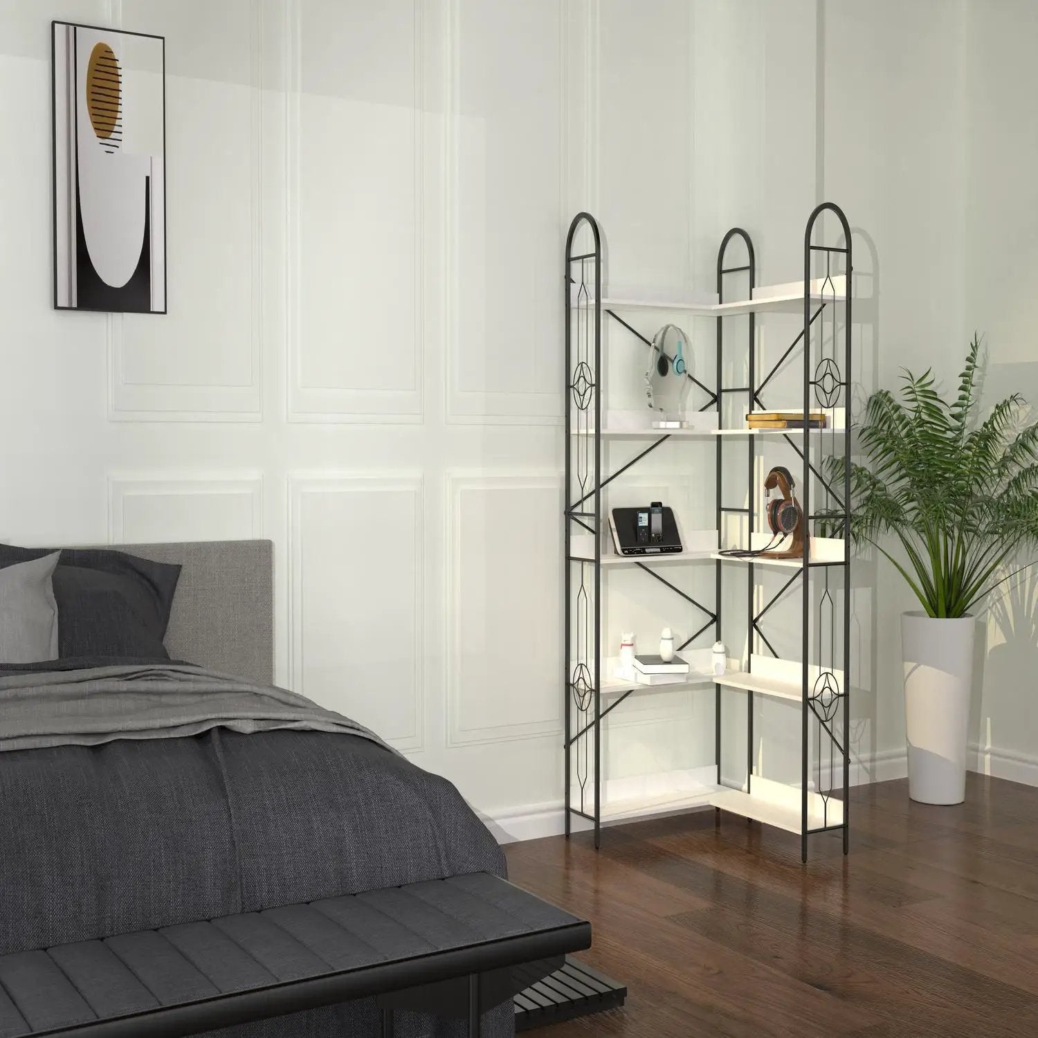 Industrial Style Corner Bookshelf With Thickened Iron Frame by Unique Piece Furniture