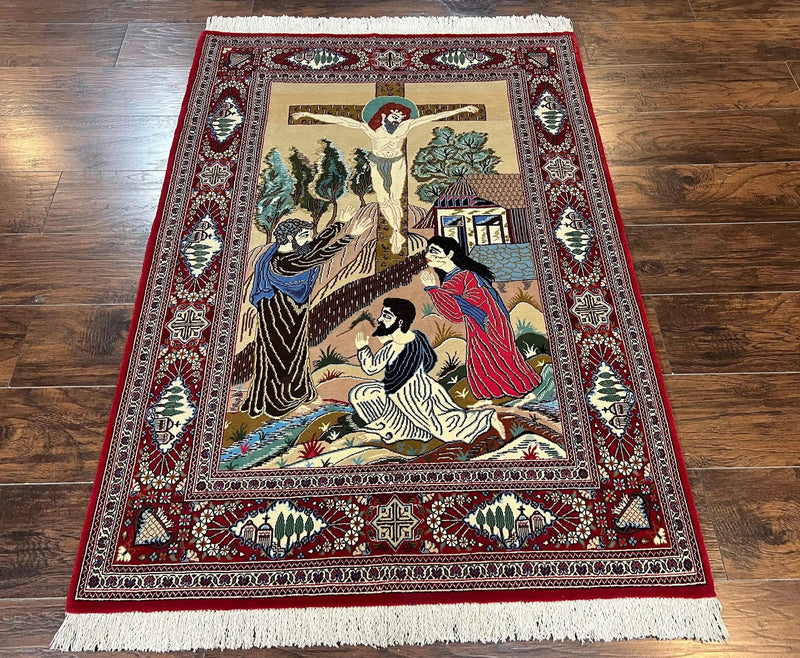 Persian Kashan Pictorial Rug 3x5 - Jesus on Cross by Jewel Rugs