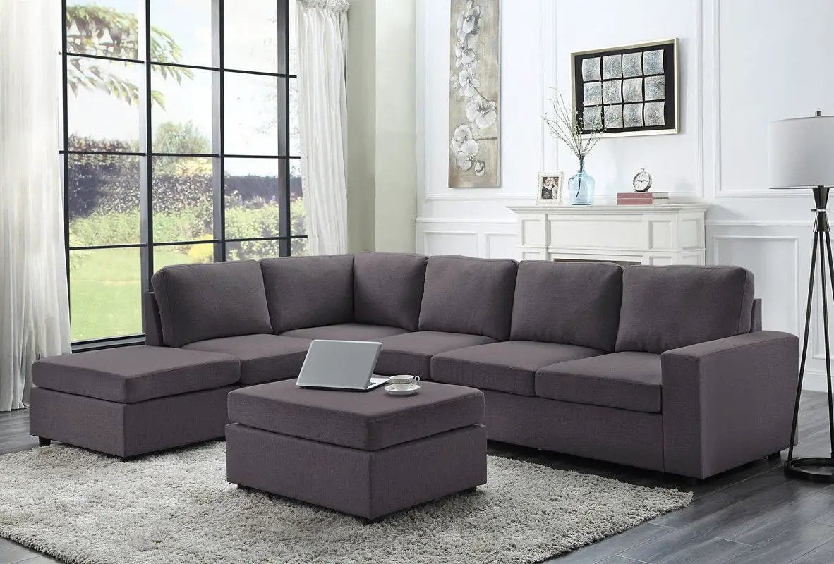 Cassia - 7 Seat Reversible Modular Sectional Sofa With Ottoman by Unique Piece Furniture