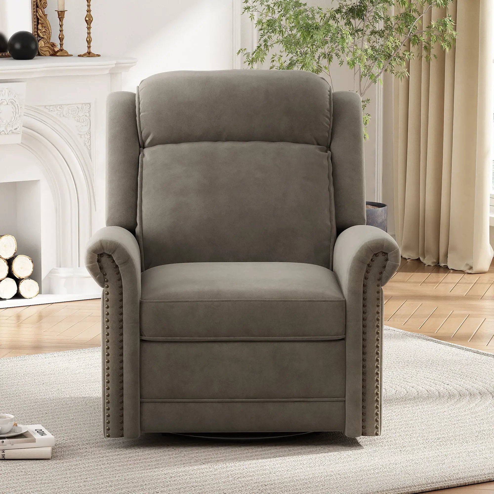 360 Degrees Swivel Recliner Manual Rocking Recliner Home With Adjustable Backrest by Unique Piece Furniture