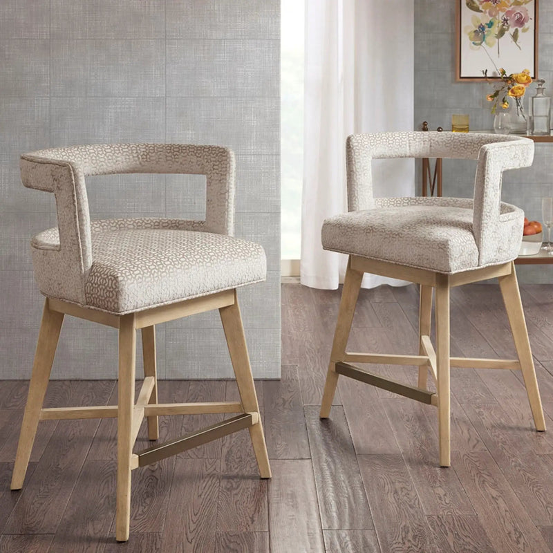 Design Swivel Counter Stool With Low Back Support Polyester And Solid Wood - Cream by Unique Piece Furniture