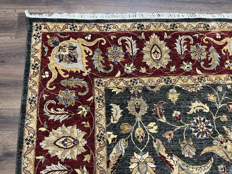 Pak Persian Mahal Rug 9x12, Allover Floral Pakistani Oriental Carpet 9 x 12, Wool Hand Knotted Area Rug, Dark Slate Gray-Black and Maroon by Jewel Rugs