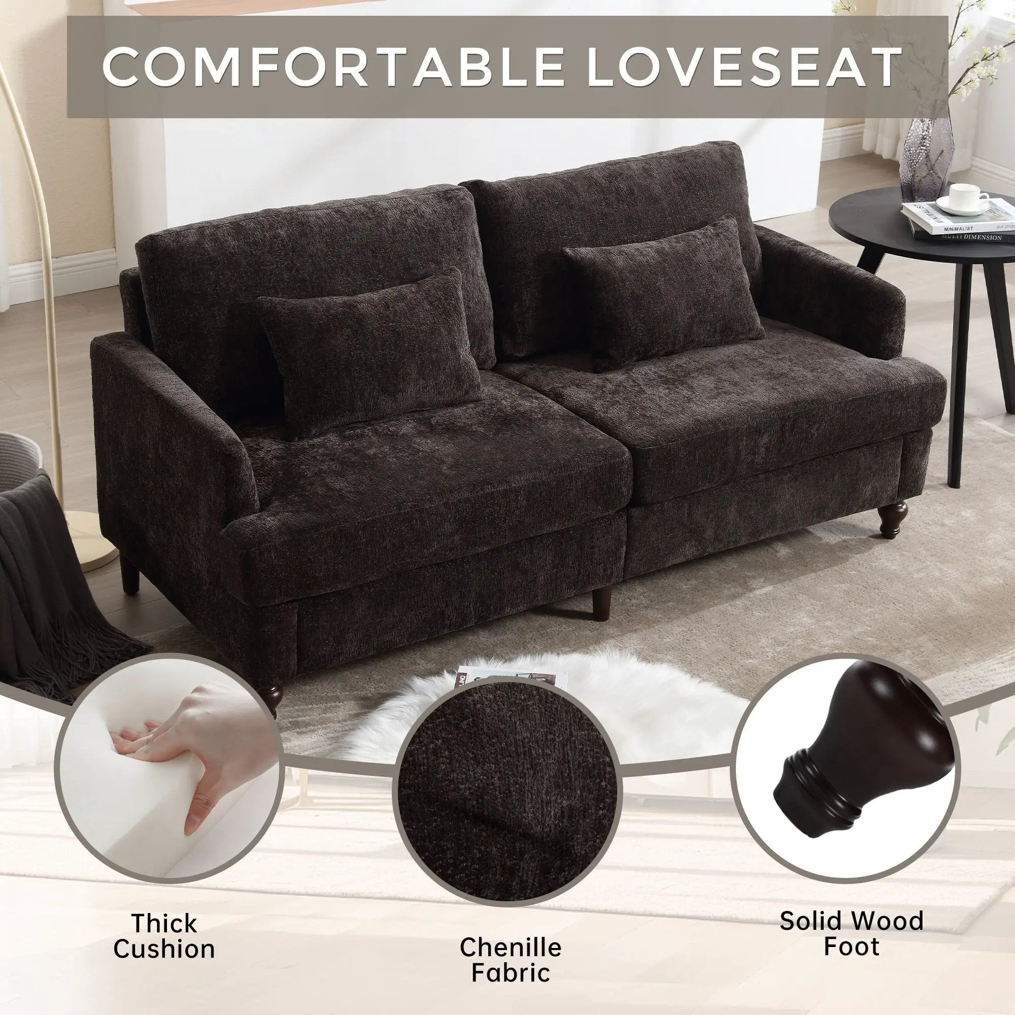 Mid Century Modern Fabric Loveseat Sofa, 2 Seat Upholstered Couch by Unique Piece Furniture