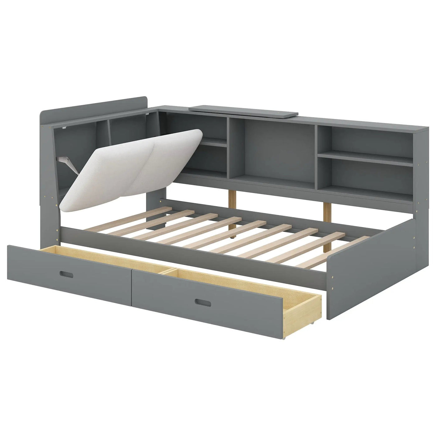 Platform Bed With Storage Headboard, Shelves And 2 Drawers by HouseOfZazla