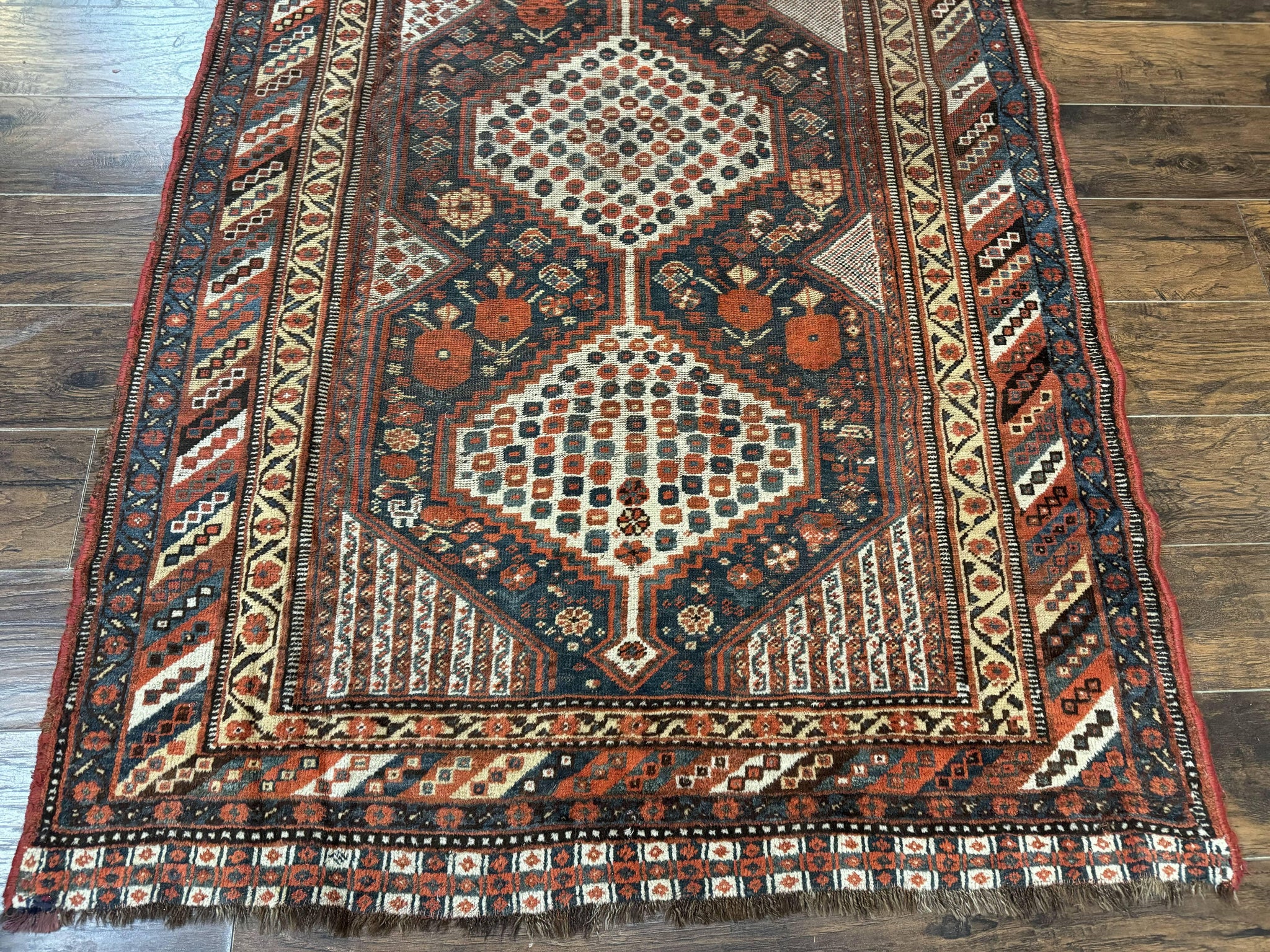 Antique Persian Shiraz Rug 5x8, Khamseh Tribal Wool 1920s Carpet, Navy Blue by Jewel Rugs