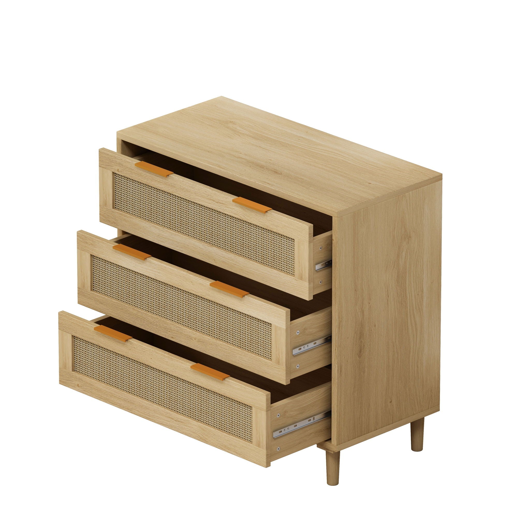 3 Drawer Storage Cabinet With Rattan Drawers For Bedroom, Living Room - Oak by HouseOfZazla