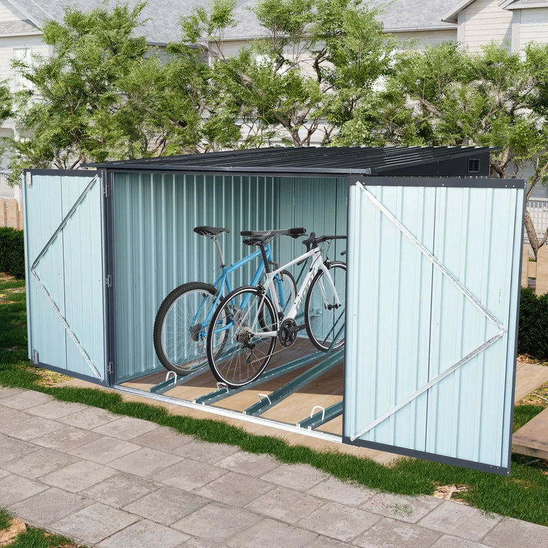 Outdoor Steel Storage Shed For Bicycle With Slope Roof And 4 Bike Tracks - Black by HouseOfZazla