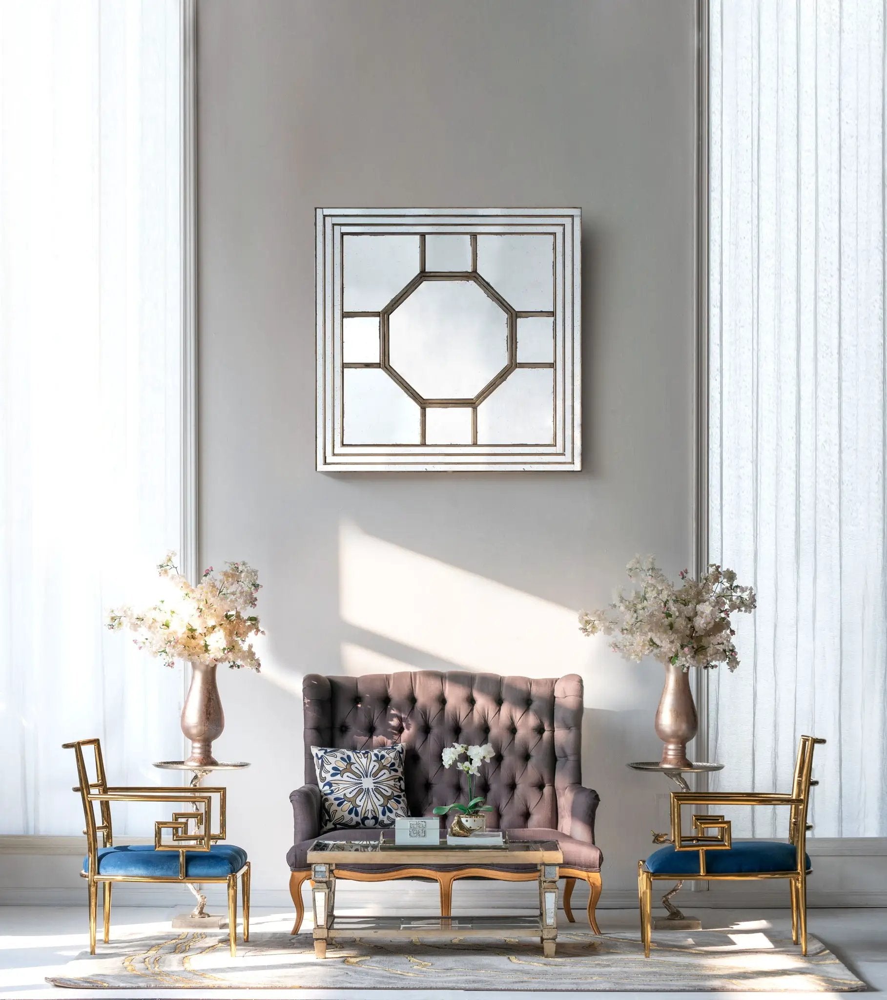 Antique Style Decorative Square Wall Mirror With Mirrored Frame, Wall Decor For Living Room Entryway, Console Lean Against Wall - Silver by HouseOfZazla