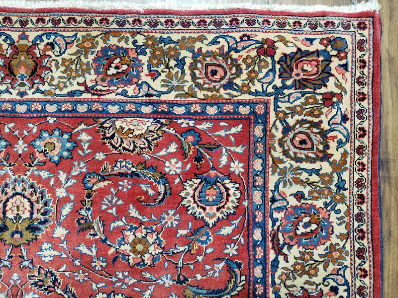 Semi Antique Persian Kashan, Red & Cream, Hand-Knotted, Wool, 4' 8" x 6' 6", Pair A by Jewel Rugs