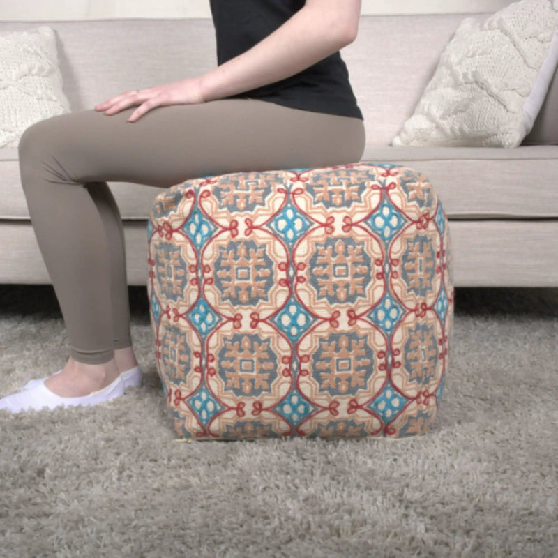 Amelia - Handcrafted Fabric Pouf, Rustic Elegance - Multicolored by Unique Piece Furniture