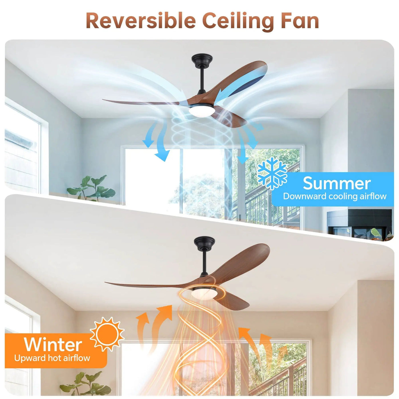 Smart Ceiling Fan With Lights, 3 Blades, Reversible Quiet DC Motor For Indoor by Unique Piece Furniture