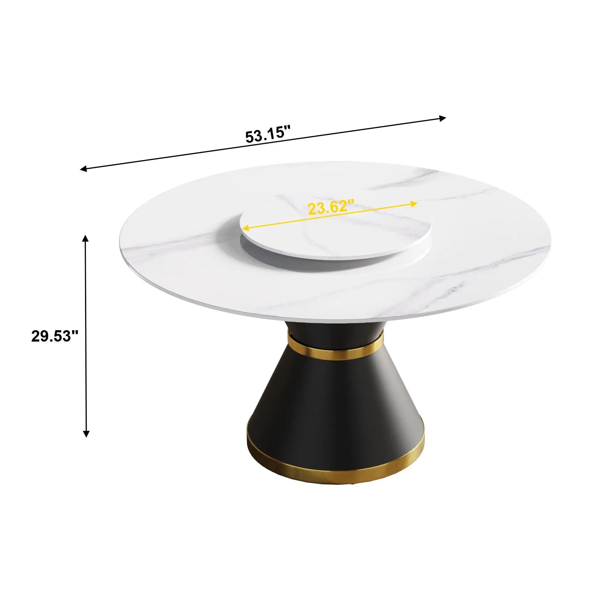 53" Modern Artificial Stone Round Carbon Steel Base Dining Table, Can Accommodate 6 People, Artificial Stone Turntable - White / Black by HouseOfZazla