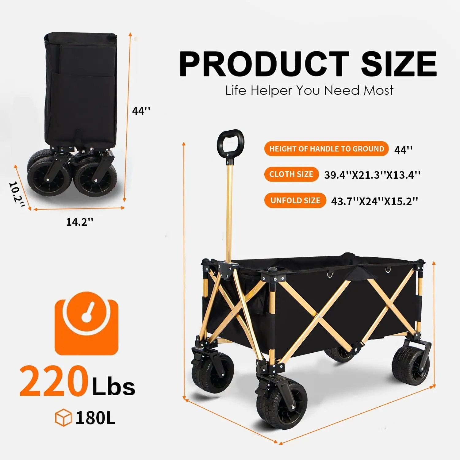 Aluminum Alloy Folding Wagon, Heavy Duty Utility Beach Wagon Cart For Sand With Big Wheels, Adjustable Handle & Drink Holders For Shopping, Camping, Garden And Outdoor by HouseOfZazla