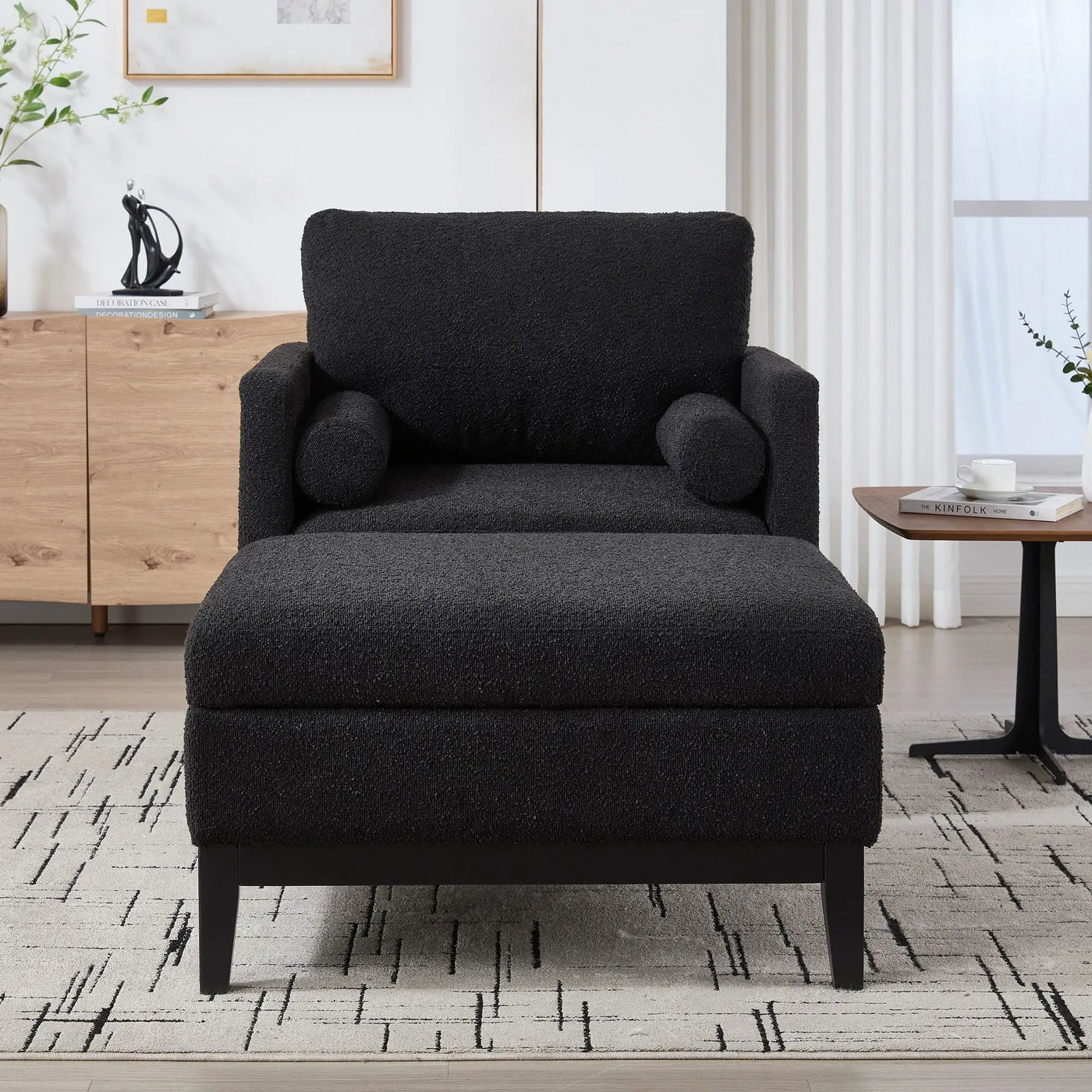 Farmhouse Upholstered Accent Chair With Ottoman, Reversible Lid Coffee Table by HouseOfZazla
