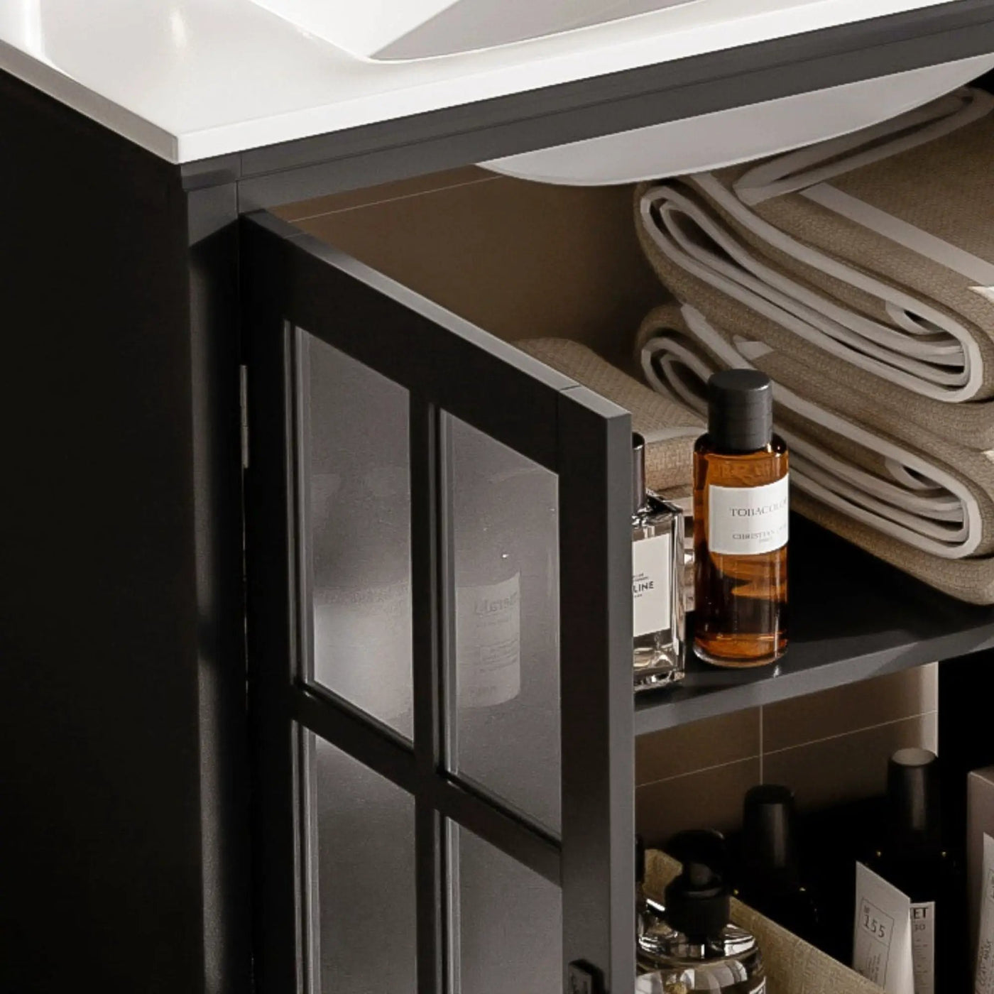 Modern Bathroom Vanity With Ceramic Sink, Tempered Blurred Glass Doors by HouseOfZazla