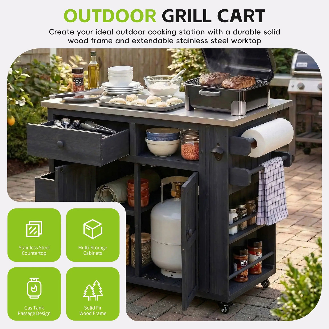 TOPMAX Outdoor Solid Wood Extendable Kitchen Island by HouseOfZazla