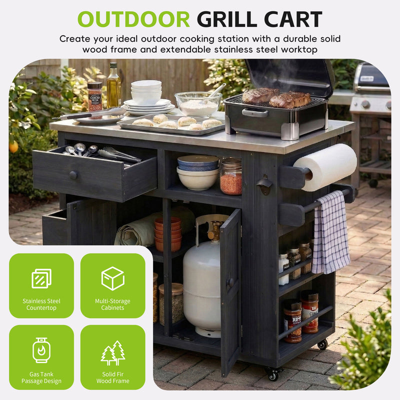 TOPMAX Outdoor Solid Wood Extendable Kitchen Island by HouseOfZazla
