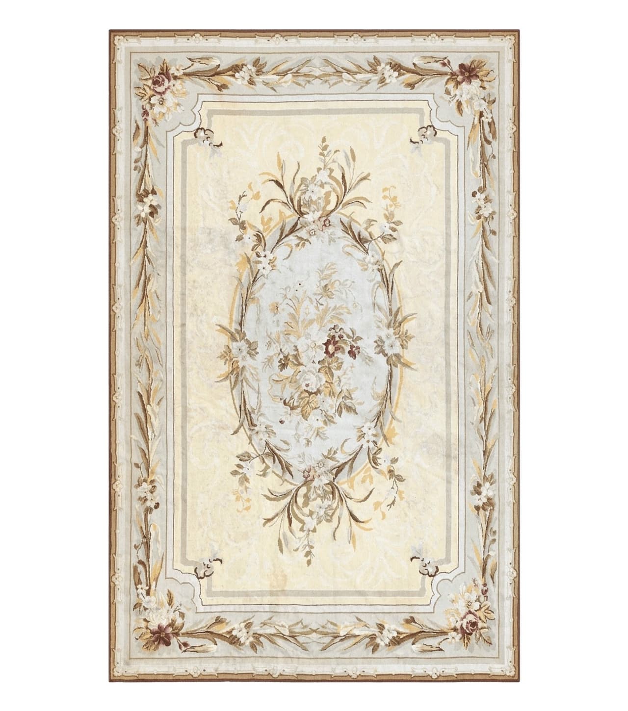 Needlepoint Rug 6x9, Elegant European Design Aubusson Carpet, Vintage Wool Handmade Rug, Light Yellow Ivory by Jewel Rugs